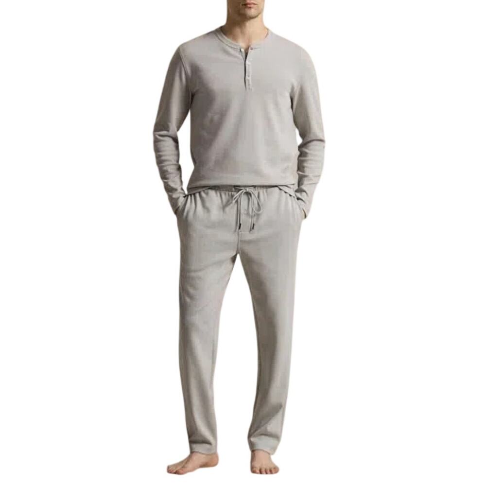 Polo Ralph Lauren Herringbone LS Henley & Pajama Pant Set in Desert Grey, Size L